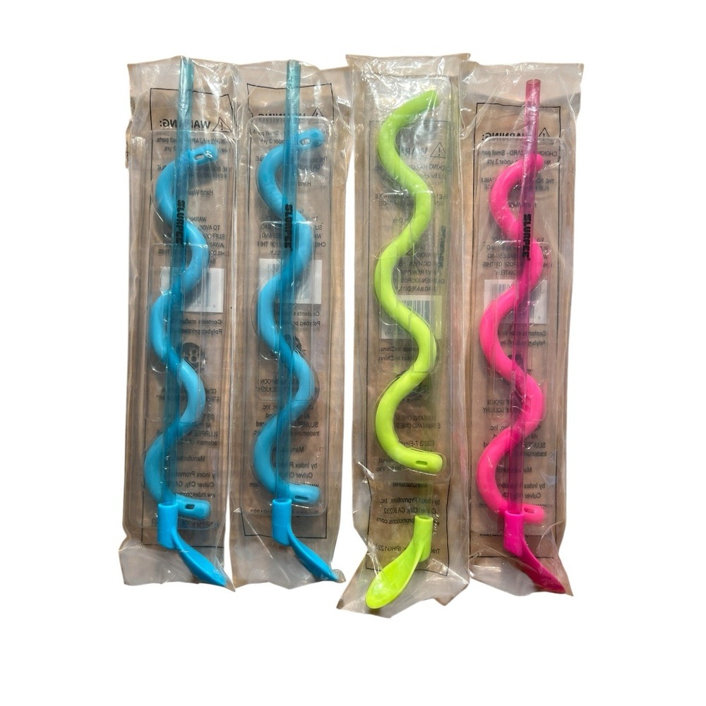 7 ELEVEN‎ 7-11 SET OF 4 SLURPEE STRAWS NEW STRAWS WITH SPOONS And SQUISHY